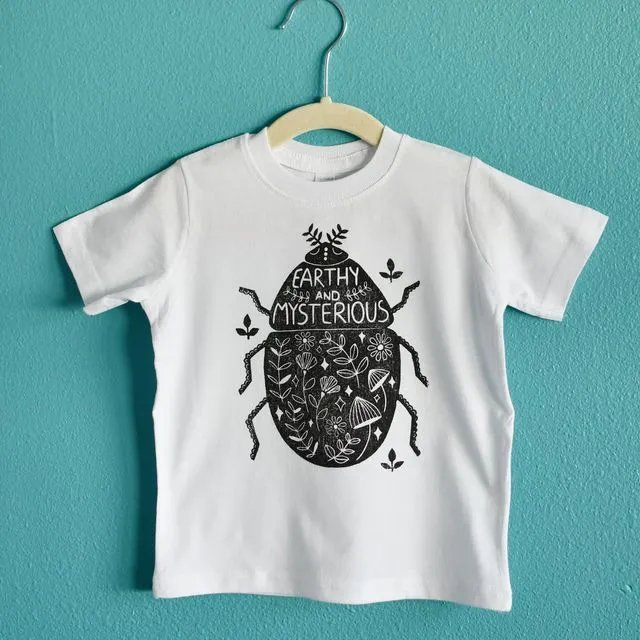 Down-To-Earth Beetle Kids Tee Shirt, Nature kids clothes, White