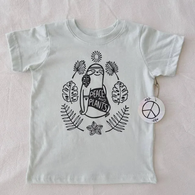 Free Spirit Sloth Kids Tee Shirt, Hippie Children's Clothing, Honeydew