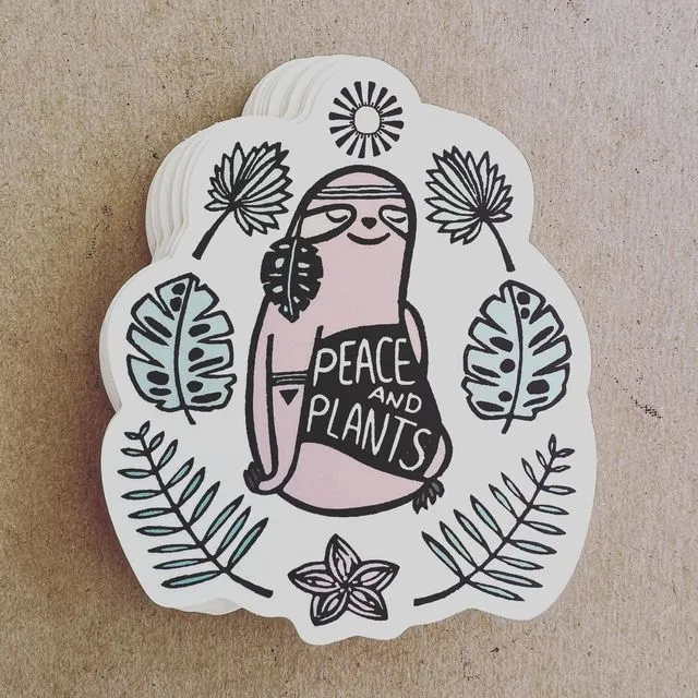 Free Spirit Sloth Decorative Stickers, Peace and Plants