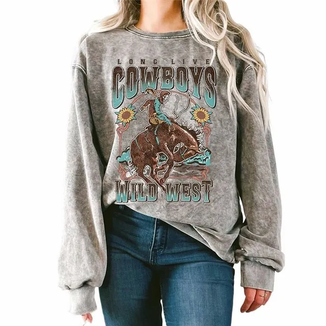 Long Live Cowboys Wild West Mineral Terry Sweatshirts - GRAY