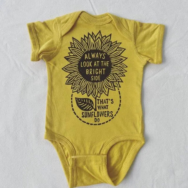 The Sunflower Baby Bodysuit, Hippie Baby outfit., Golden