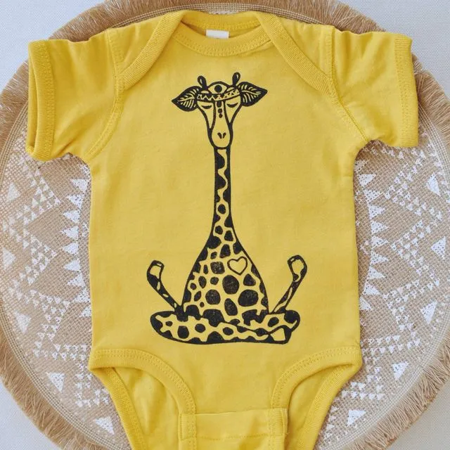 Lotus Giraffe baby Bodysuit, Baby Yoga Clothes, Golden