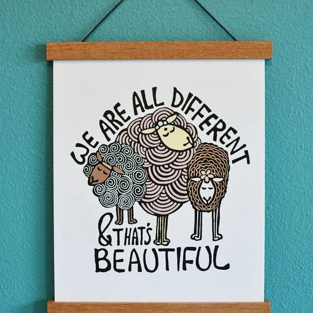 Different is Beautiful Art Print, Sheep Wall Art, Farmhouse