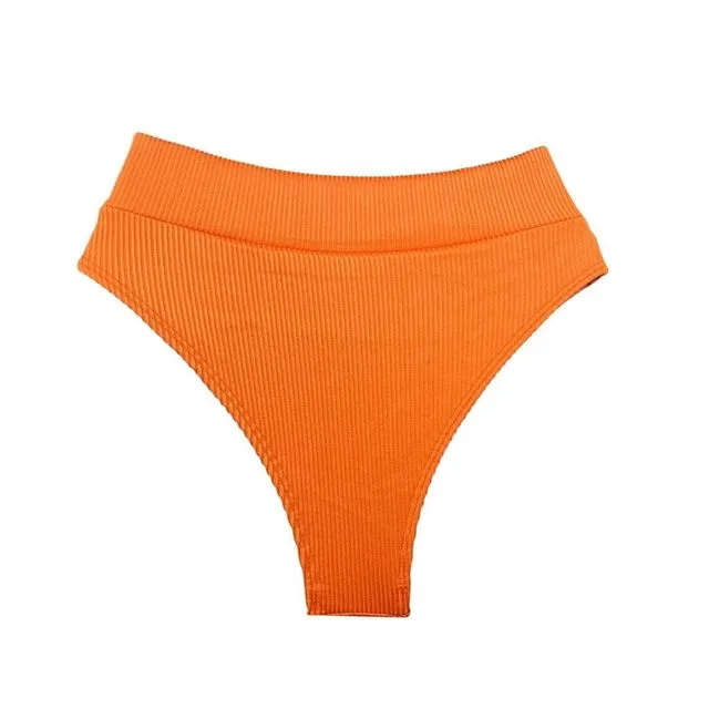 Ribbed Metallic Orange High Waist Cheeky Sexy Brazilian Bikini Bottom