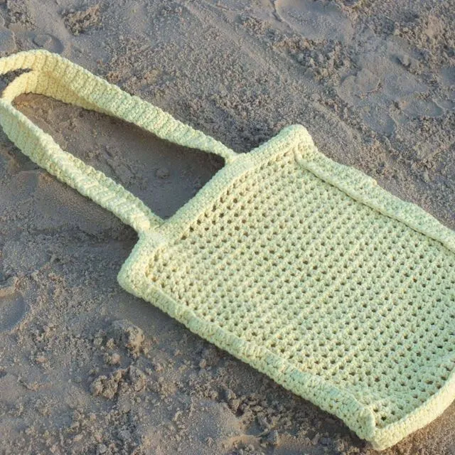 Handmade Crochet Beach Tote Sustainable Yarn - Yellow