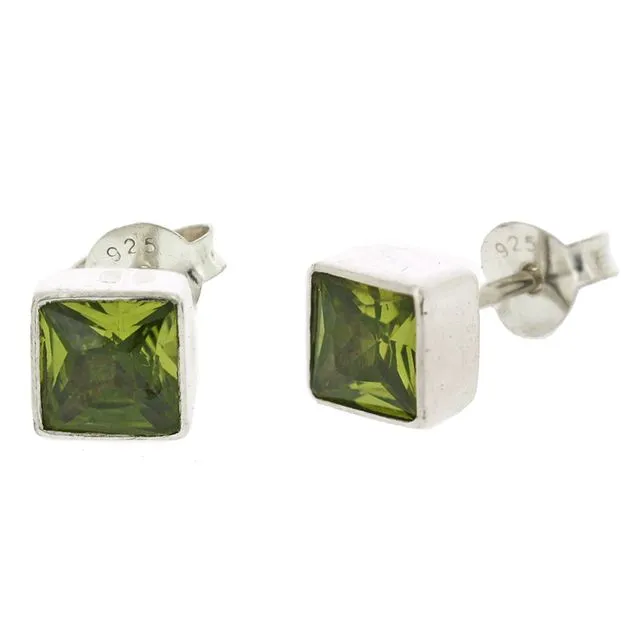 5mm Square Peridot Faceted Stud Earrings and Presentation Box