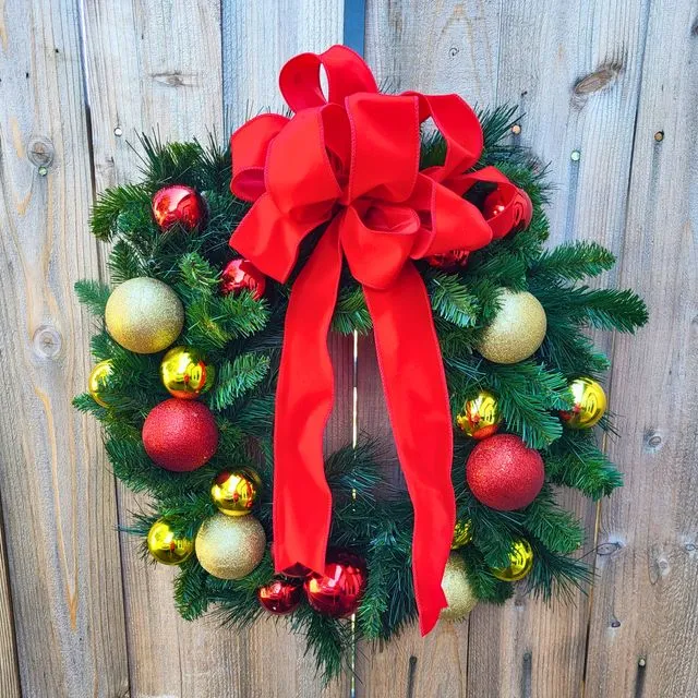 Red and Gold Faux Greenery Christmas Wreath