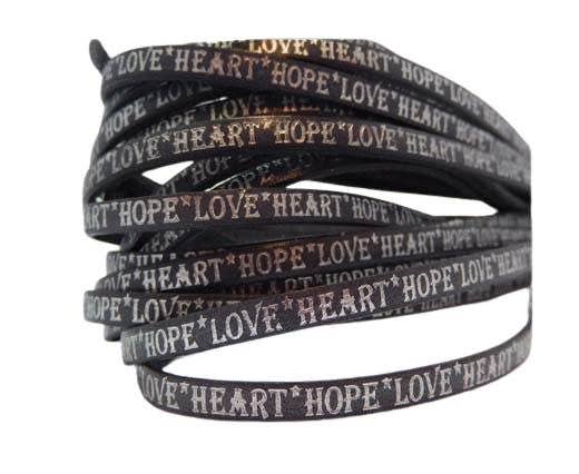REAL FLAT LEATHER-10MM-HOPE LOVE HEART STYLE-GREY WITH SILVE-