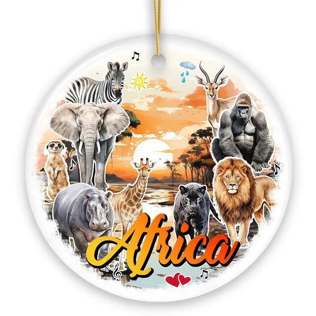 Natural Beauty and African Wildlife Artistic Ornament, Watercolor Safari View of Africa Souvenir Gift