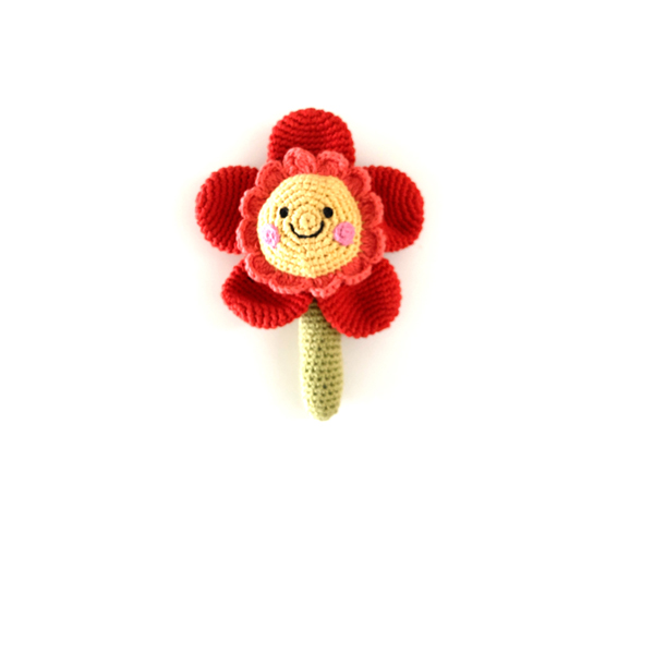 Baby Toy Friendly flower rattle with stem red