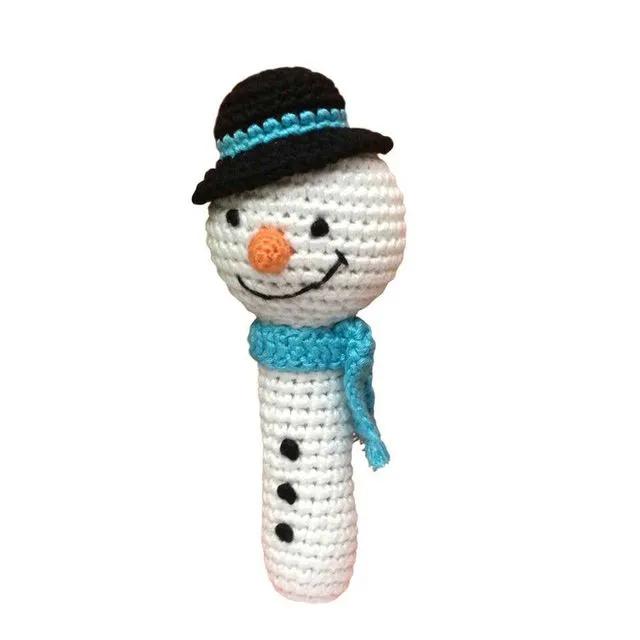 Snowman Stick Hand Crocheted Rattle