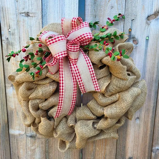 Faux Greenery and Berry Burlap Christmas Wreath