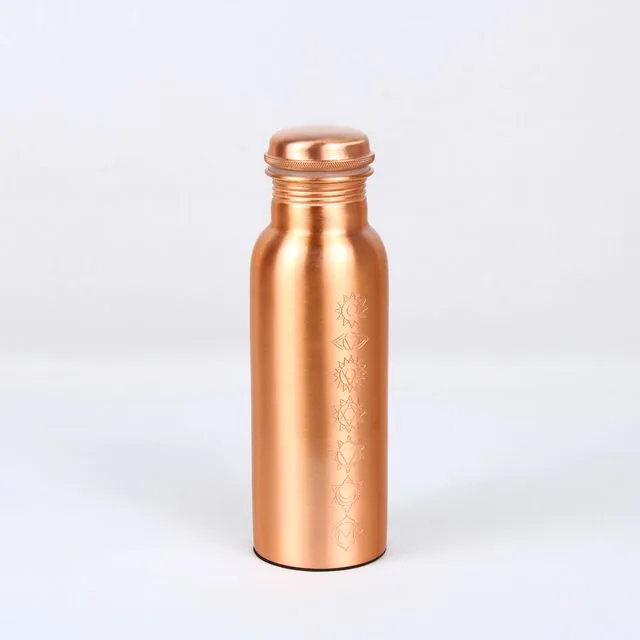 El'Cobre Seven Chakra Etching Copper Bottle - 700 ML