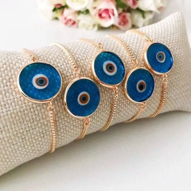 Murano Evil Eye Bracelet, Adjustable Rose Gold Bracelet, Greek Jewelry