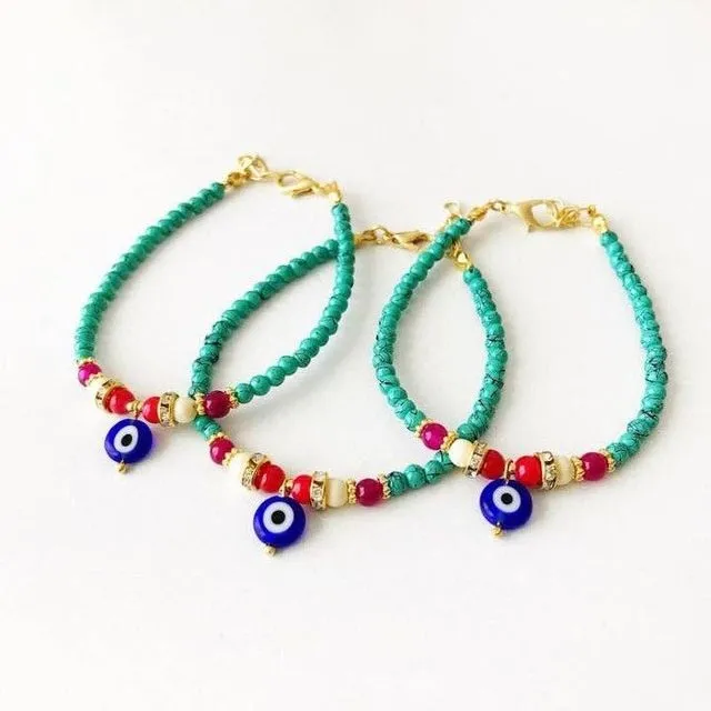 Seed Beads Bracelet, Blue Evil Eye Bead, Dainty Bracelet