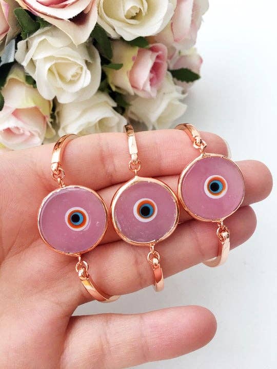 Murano Evil Eye Bracelet, Pink Murano Bead, Rose Gold Bracelet
