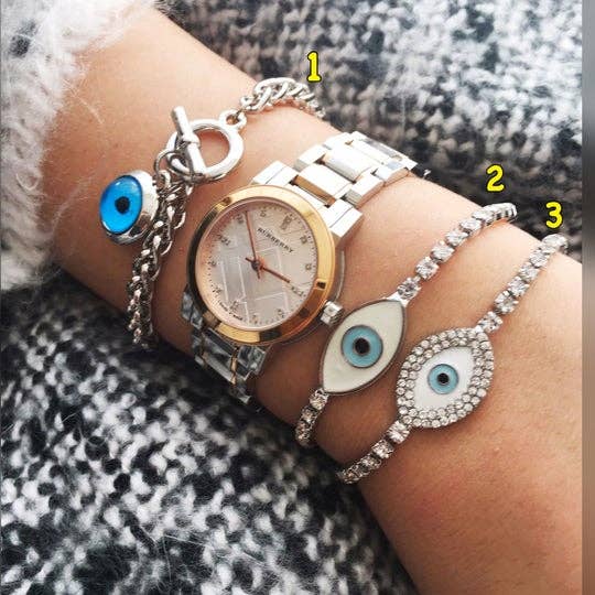 Silver Evil Eye Bracelet Set, Lucky Charm Bracelet