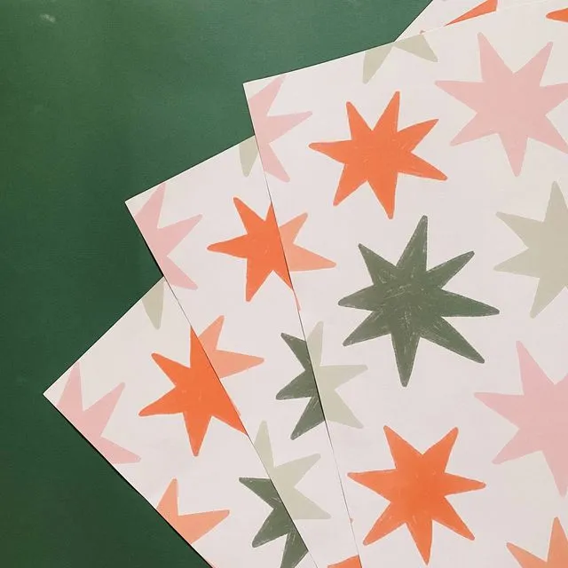 Christmas Stars Illustrated Wrapping Paper Sheets