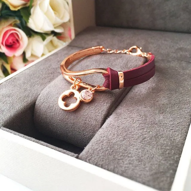 Leather Charm Bracelet, Rose Gold Bracelet