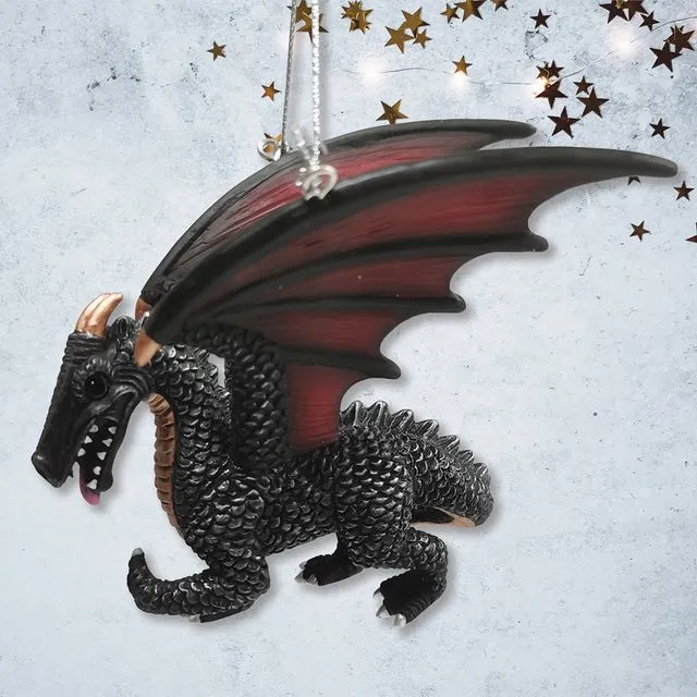 Fierce Mystical Black Dragon Ornament, Mythical Creature Gothic Fantasy