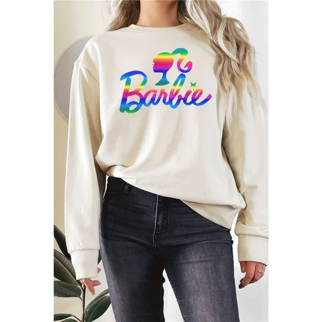 Barbie Rainbow Foil Print Graphix Terry Sweatshirts - CREAMY