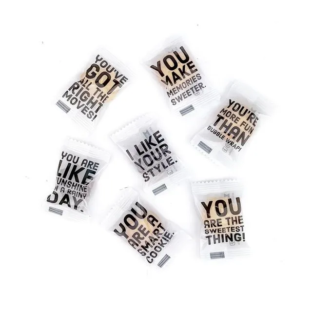 Individually wrapped shortbread cookies with feel good quotes - 85 st