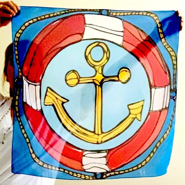 Anchor Scarf, Nautical Marine Sheer Scarf. Red and Blue Shaw