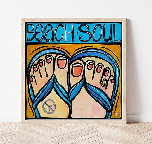 Beach Art Print, Flip Flop Toes Sand Coastal Signed Print.