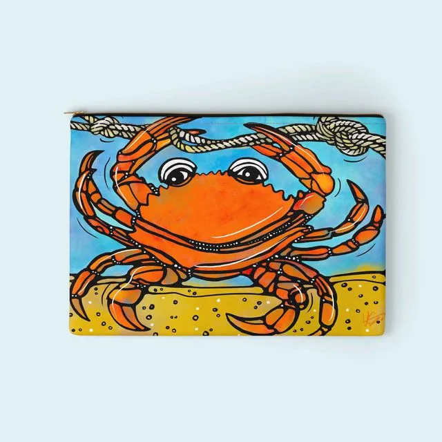 Crab Pouch. Fun Coastal Zipper Clutch Handbag. USA Made.
