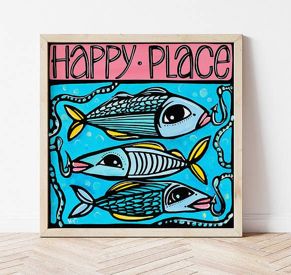 Fish Coastal Art Print, Blue Whimsical Beach Signed Print