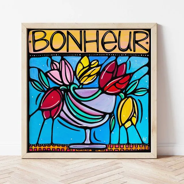 Floral Signed Art Print, French, Colorful Flowers Artwork.