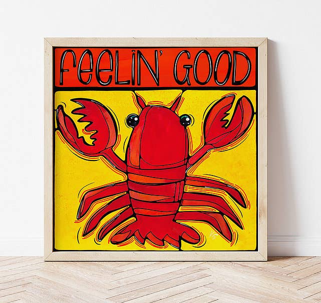 Fun Lobster Coastal Art Print, Whimsical Beach Signed Print.