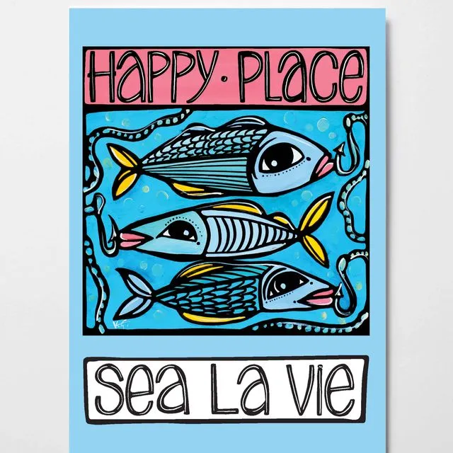 Happy Fish Postcard, Seaside Ocean Coastal Card, Sea La Vie