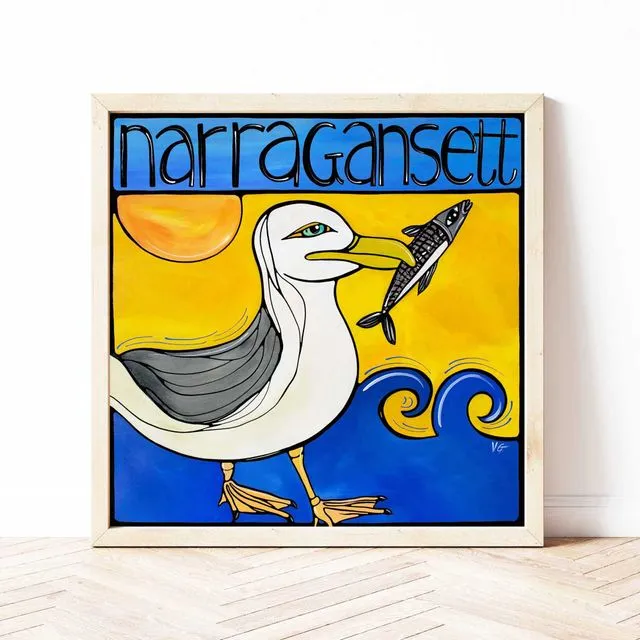 Narragansett RI Signed Art Print: Seagull at the Beach