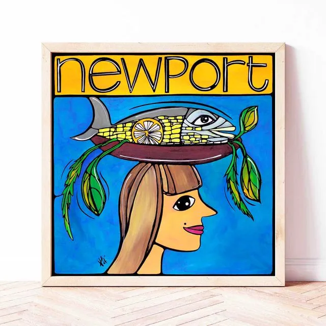 Newport RI Signed Art Print: Woman with Fish, Rhode Island