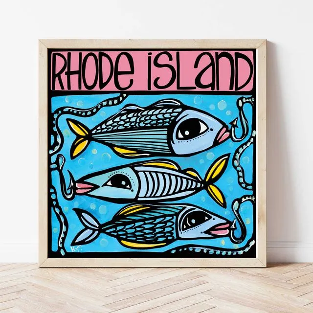 RHODE ISLAND Art Print: Fish at Sea, Colorful and Whimsical