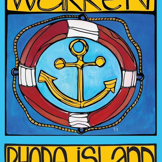 Rhode Island Postcard: Warren Nautical RI State Anchor Card