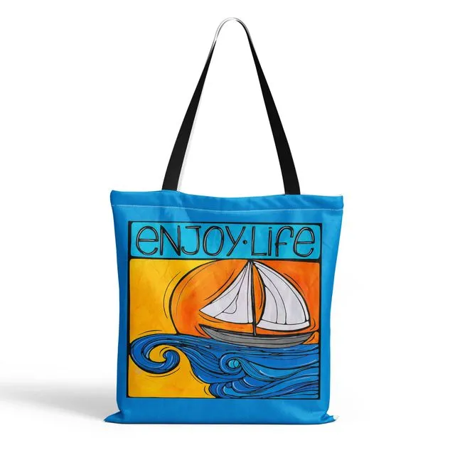 Sailboat Tote Bag. Enjoy Life Nautical Boat Beach Bag. USA