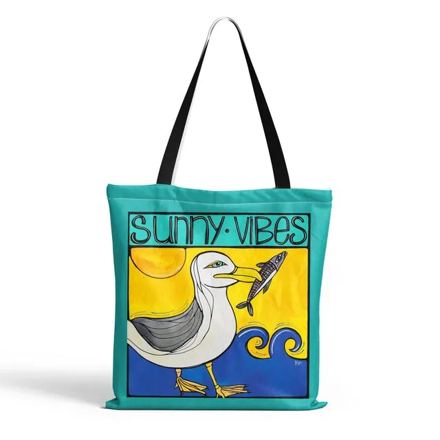 Seagull Tote Bag. Sunny Vibes Fun Beach Bag. USA made.