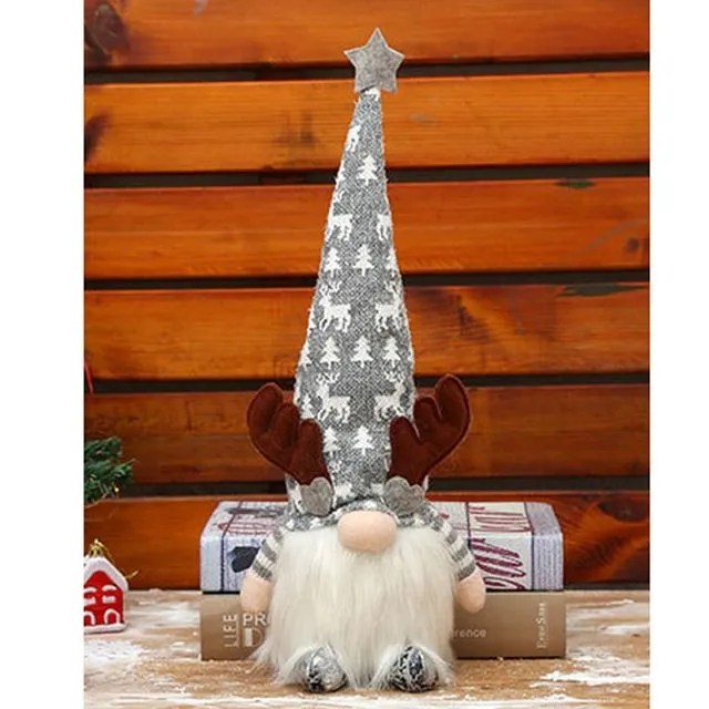Cute Antlers Knitted Hat Faceless Luminous Old Man Doll Christmas Decorations - GRAY