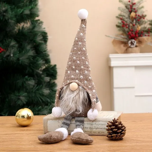 Cute Knitted Hat Long Legs Faceless Dolls Christmas Ornaments - Brown