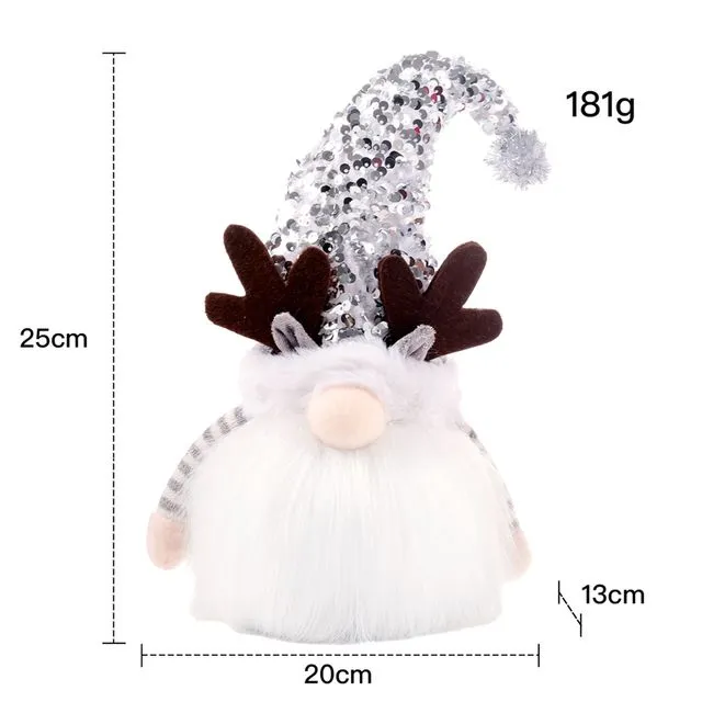 Antlers Sequins Hat Faceless Luminous Dolls Christmas Ornaments - SILVER