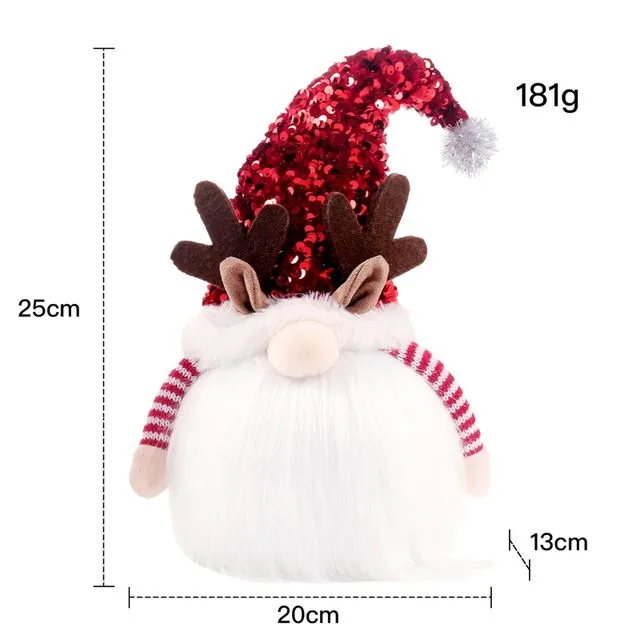 Antlers Sequins Hat Faceless Luminous Dolls Christmas Ornaments - Red