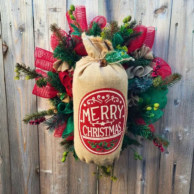 Merry Christmas Burlap Sack Wreath