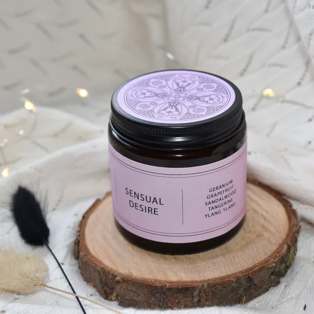 Aromatherapy Candle "Sensual Desire" - 100g Rapeseed & Coconut Wax, Amber Glass