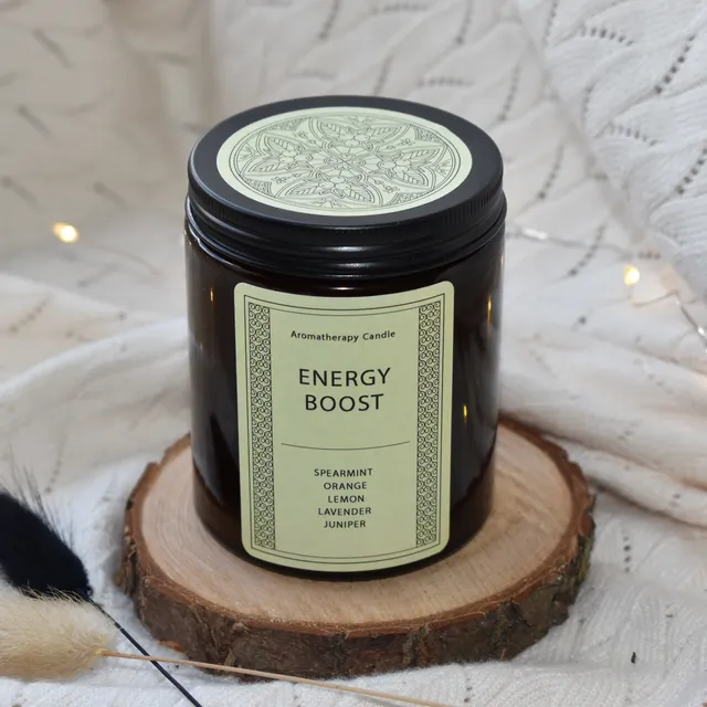 Aromatherapy Candle "Energy Boost" - 160g Rapeseed & Coconut Wax, Amber Glass