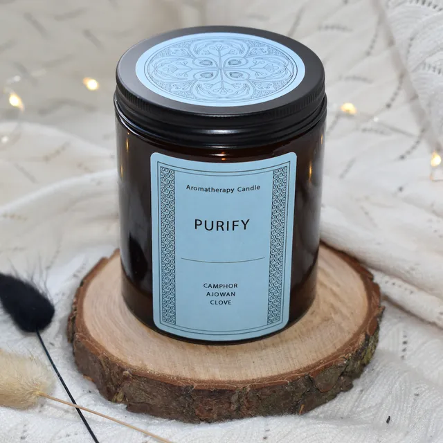 Aromatherapy Candle "Purify" - 160g Rapeseed & Coconut Wax, Amber Glass