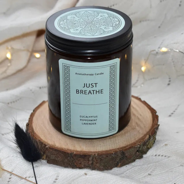 Aromatherapy Candle "Just Breathe" - 160g Rapeseed & Coconut Wax, Amber Glass