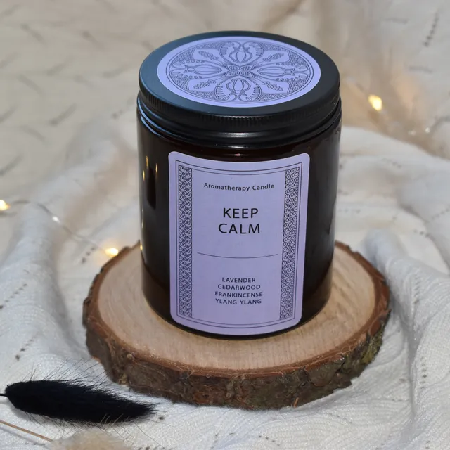 Aromatherapy Candle "Keep Calm" - 160g Rapeseed & Coconut Wax, Amber Glass