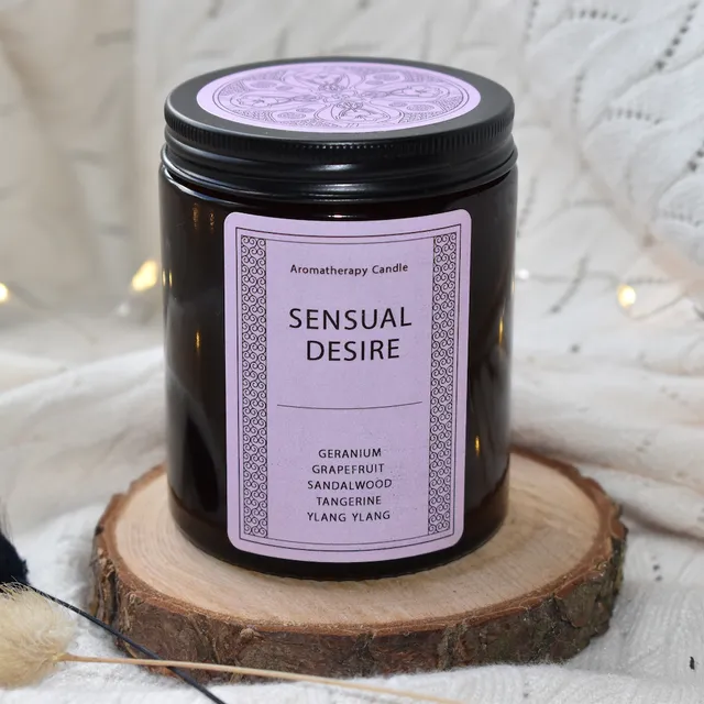Aromatherapy Candle "Sensual Desire" - 160g Rapeseed & Coconut Wax, Amber Glass